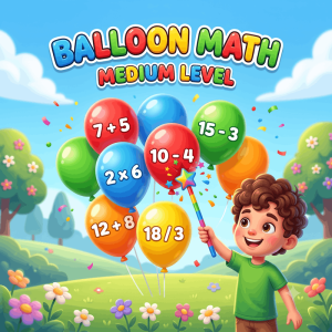 गुब्बारा फोड़ गणित – मध्यम (Balloon Math – Medium)