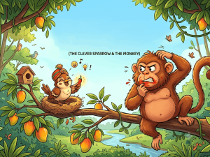 ચતુર ચકલી અને વાંદરો (The Clever Sparrow and the Monkey)