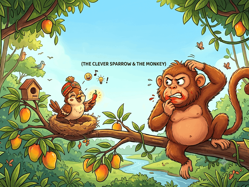ચતુર ચકલી અને વાંદરો (The Clever Sparrow and the Monkey)