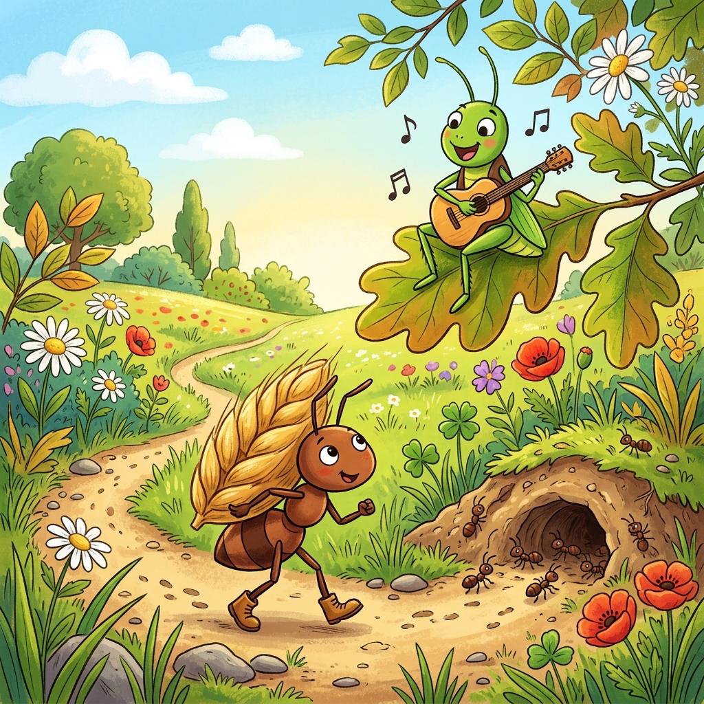 ઉદ્યમી કીડી અને આળસુ તીડ (The Hardworking Ant and the Lazy Grasshopper)