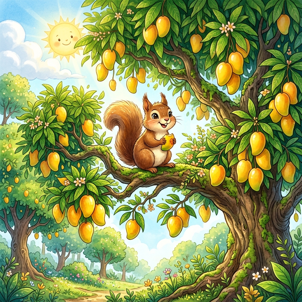 ચતુર ખિસકોલી અને જાદુઈ આંબો (The Clever Squirrel and the Mango Tree)