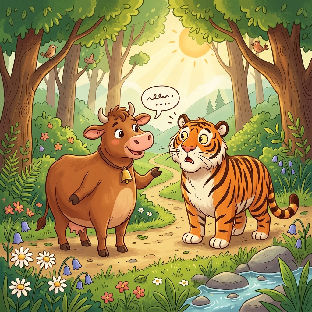 पुण्यशाली गाय और बाघ (The Kind Cow and the Tiger)