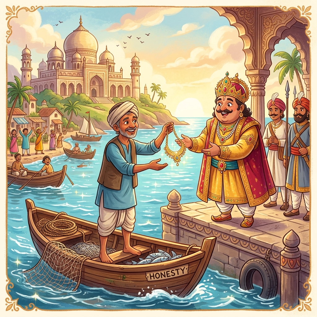 ईमानदार मछुआरा और राजा का हार (The Honest Fisherman and the King’s Necklace)