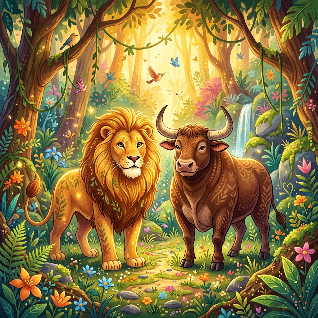 शेर और संजीवक बैल (The Lion and the Bull Sanjivaka)