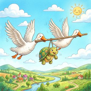વાચાળ કાચબો અને બે હંસ (The Talkative Tortoise and two Geese)