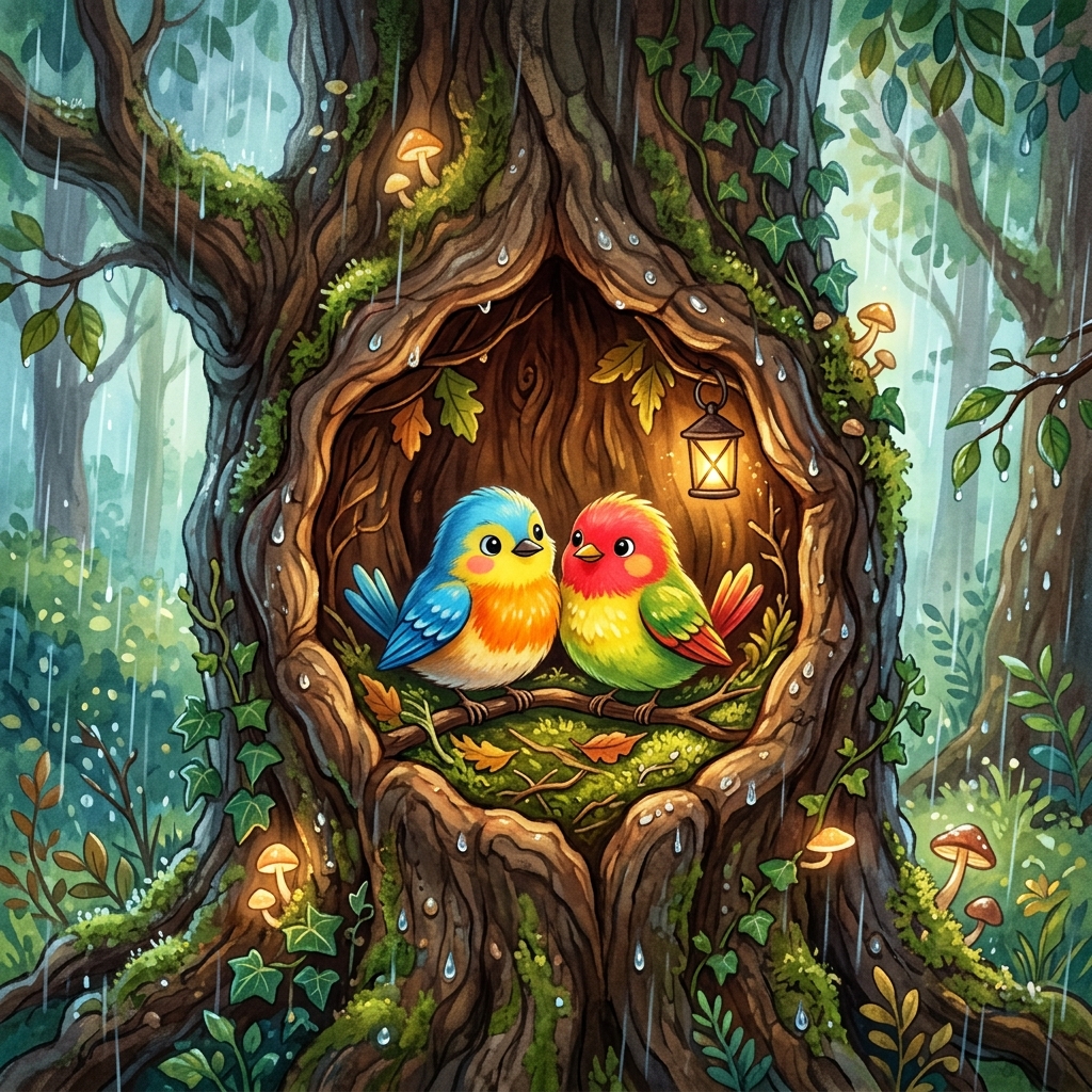 दो पक्षी और पेड़ का आश्रय (The Two Birds and the Shelter of the Tree)