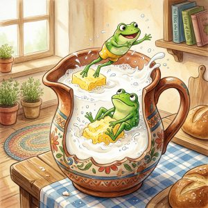 બે દેડકા અને દૂધનું પાત્ર (The Two Frogs and the Pitcher of Milk)