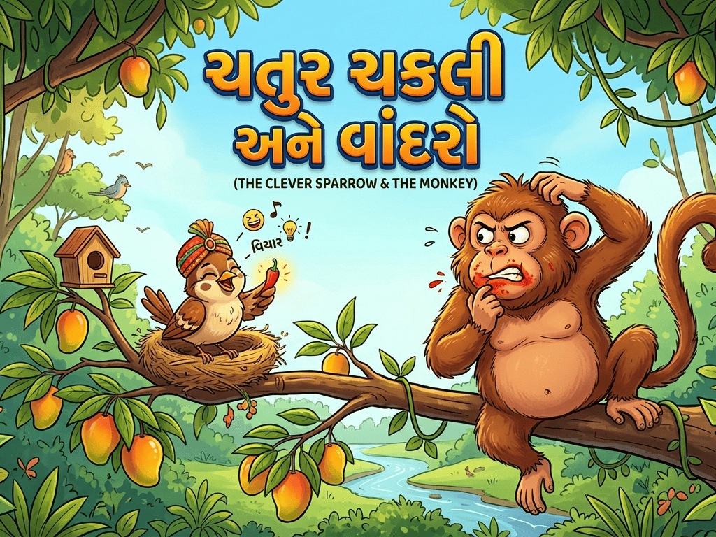 चतुर गौरैया और मूर्ख बंदर (The Clever Sparrow and the Monkey)