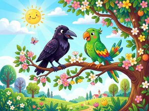ચાલાક કાગડો અને બુદ્ધિશાળી પોપટ (The Clever Crow and Wise Parrot)