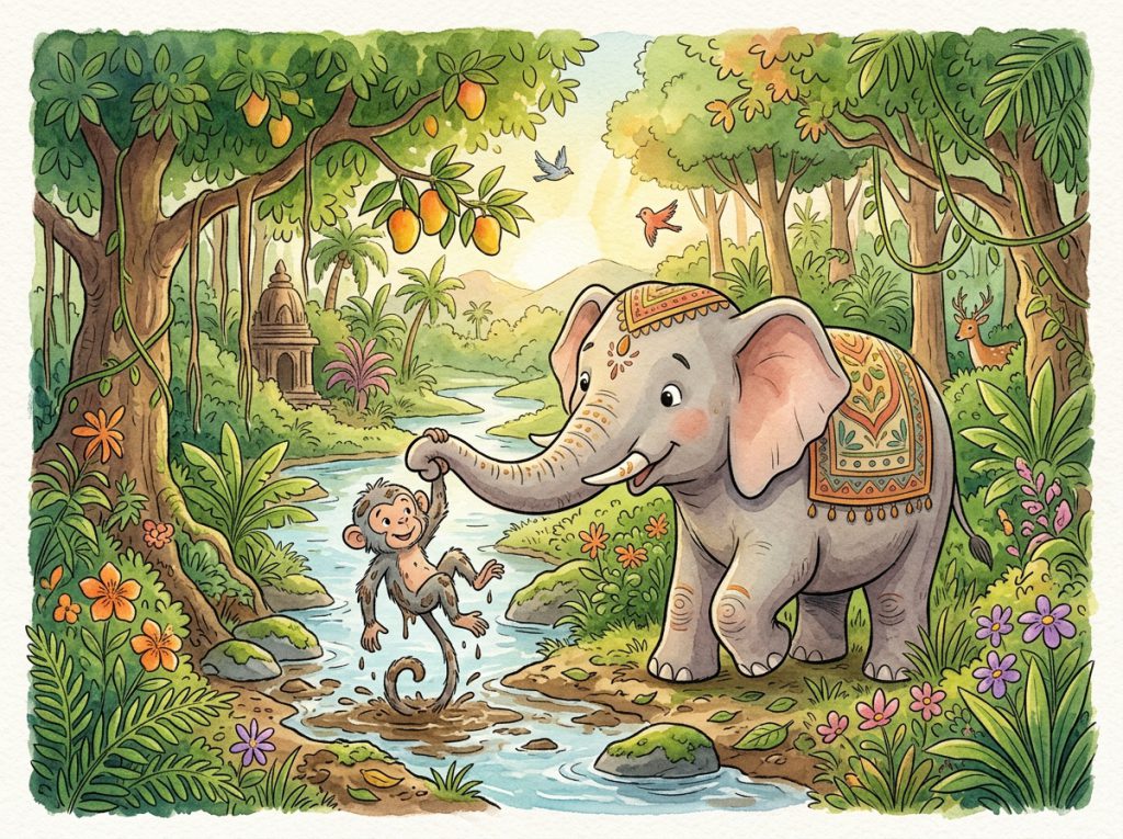 स्वार्थी बंदर और दयालु हाथी (The Selfish Monkey and Generous Elephant)
