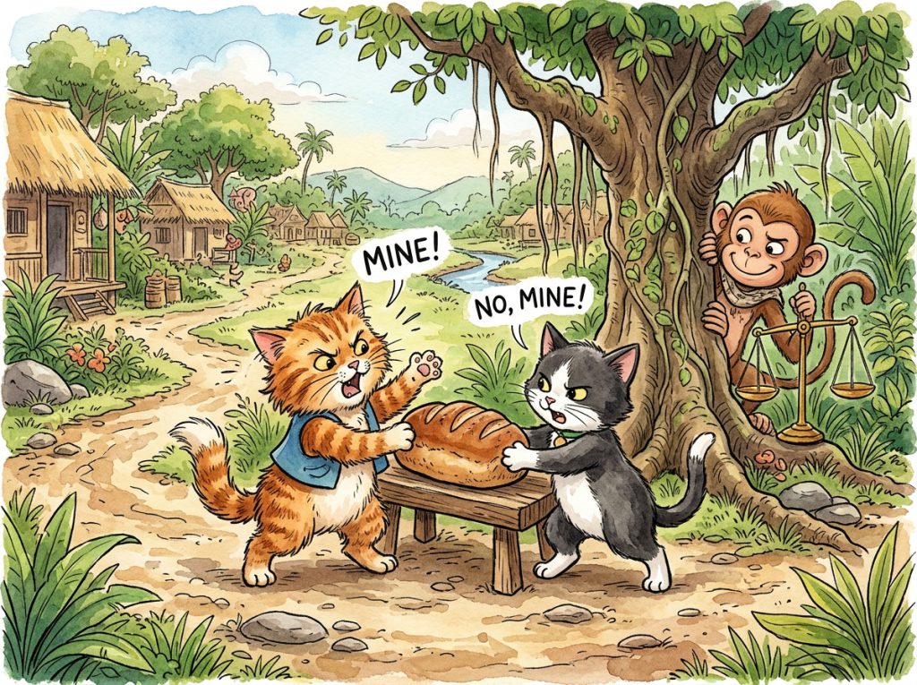 दो बिल्लियाँ और चालाक बंदर (The Two Cats and Cunning Monkey)