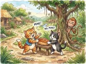 दो बिल्लियाँ और चालाक बंदर (The Two Cats and Cunning Monkey)