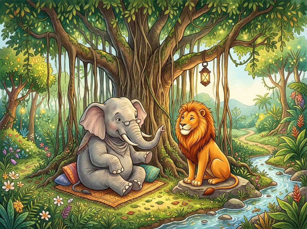 बुद्धिमान हाथी और शेर का अहंकार (The Wise Elephant and Pride of Lion)