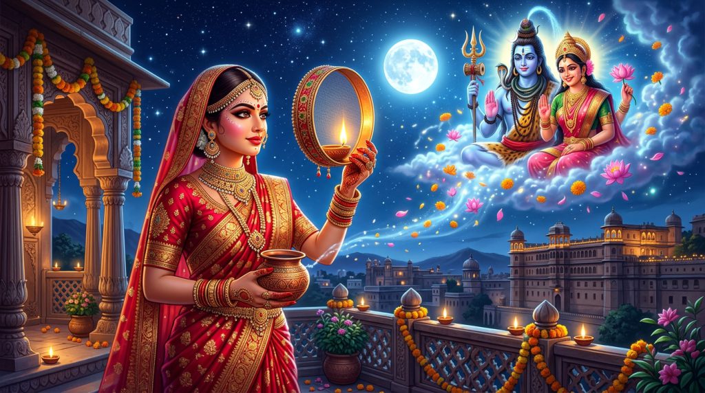કરવા ચોથ પવિત્ર વ્રત કથા, રાણી વીરાવતીની કથા અને પતિના અખંડ આયુષ્યનો દિવ્ય મહિમા (Story of Karwa Chauth)