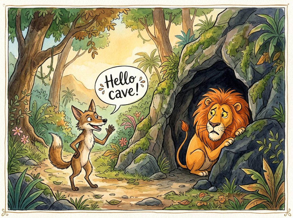સિંહ, શિયાળ અને બોલતી ગુફા (The Lion, Fox, and Speaking Cave)