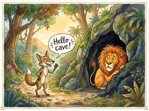 સિંહ, શિયાળ અને બોલતી ગુફા (The Lion, Fox, and Speaking Cave)