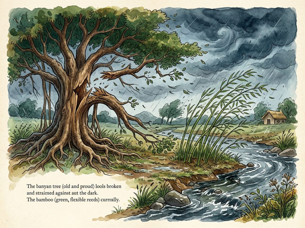 અહંકારી વડલો અને નમ્ર વાંસ (The Proud Oak Tree and Humble Reed)