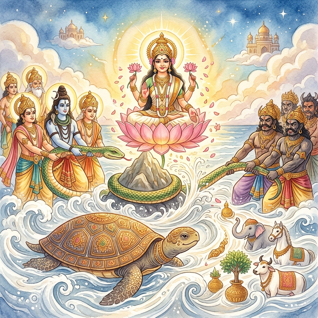 સમુદ્ર મંથન, વિષ્ણુજીનો કૂર્મ અવતાર અને માતા લક્ષ્મી પ્રગટાવની દિવ્ય પૌરાણિક કથા (Story of Samudra Manthan)