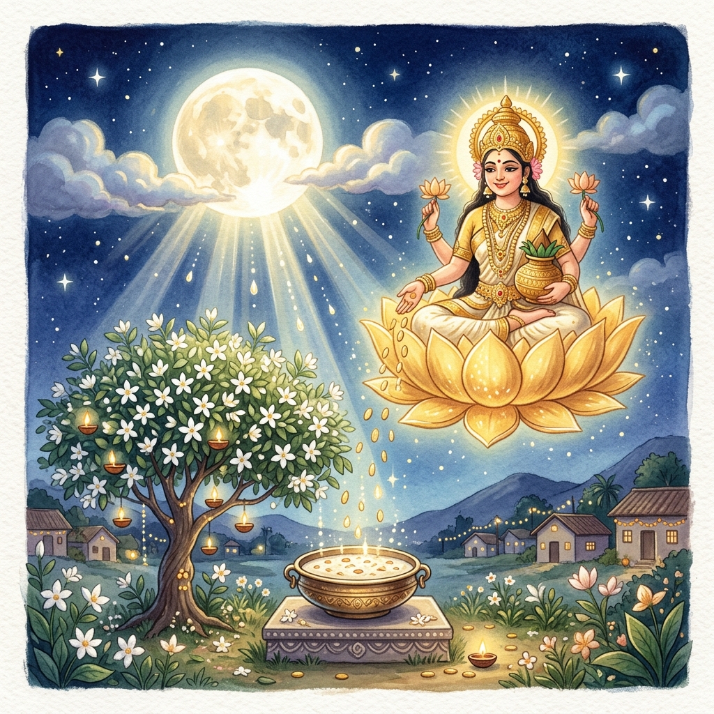 શરદ પૂનમ (કોજાગરી પૂર્ણિમા) પવિત્ર વ્રત કથા, માતા લક્ષ્મીનું આગમન અને રાસ પૂર્ણિમાનો દિવ્ય મહિમા (Story of Sharad Purnima)