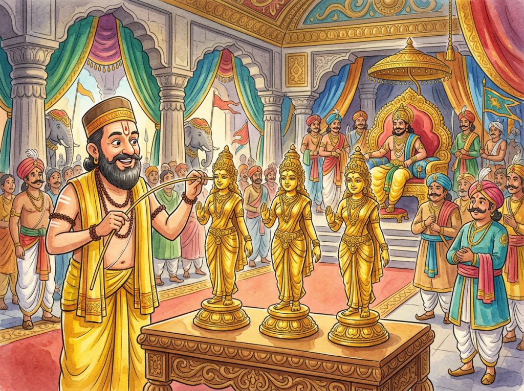 तेनाली रामन और तीन मूर्तियों का रहस्य (The Story of Tenali Raman and Three Statues)